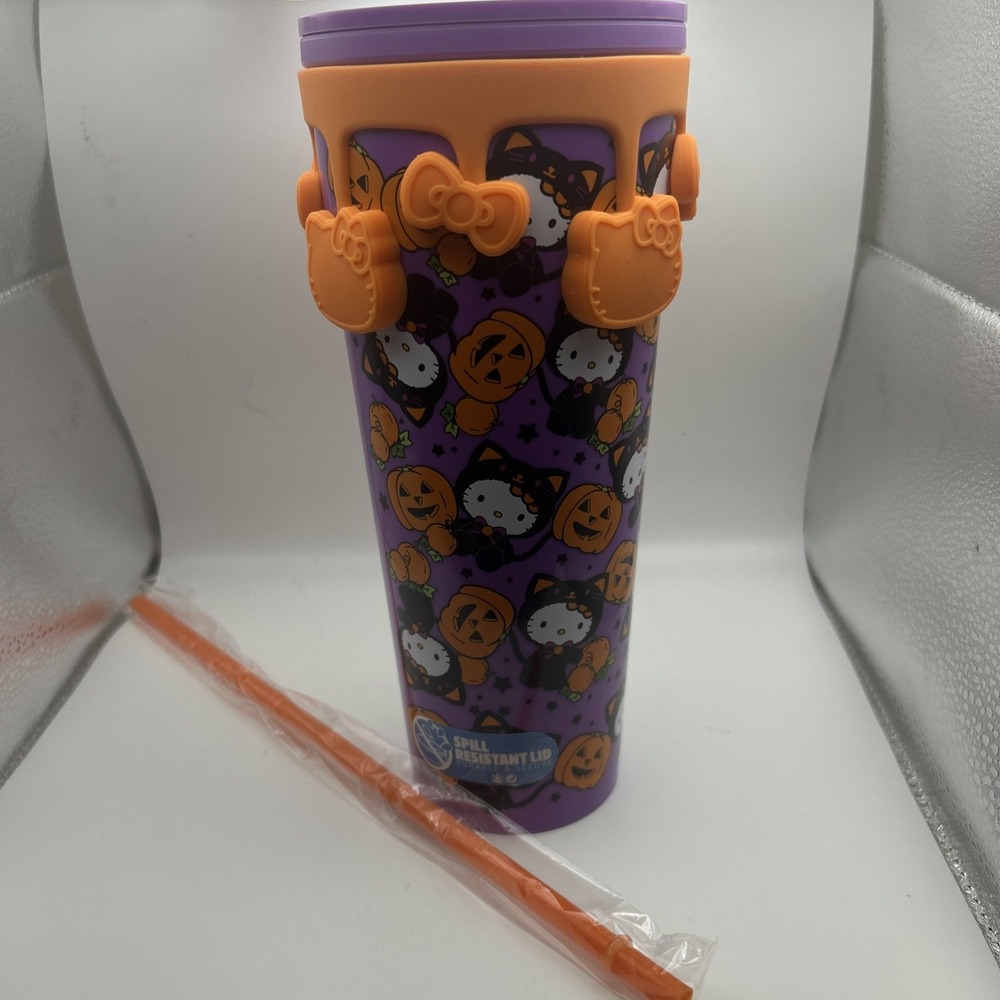 New Limited Edition Hello Kitty Halloween Purple/Orange Plastic Tumbler 24 oz